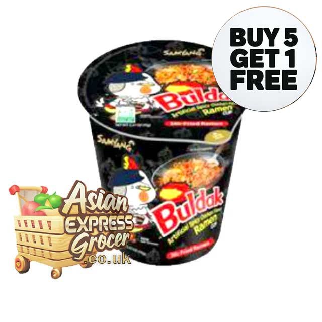 Samyang cup noodles buy 5 get 1 free offer at Asian Express Grocer